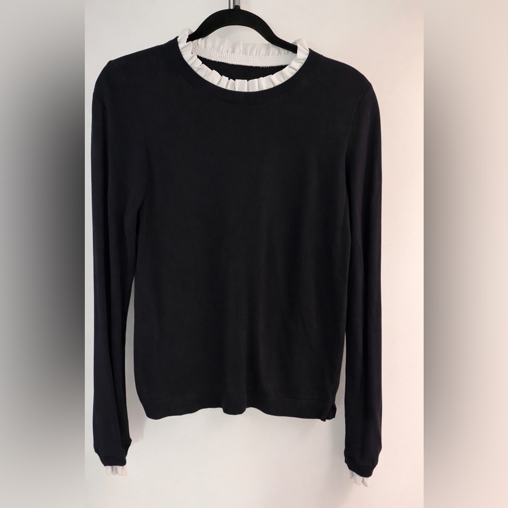 Ann Taylor Black Long Sleeve Top with White Trim